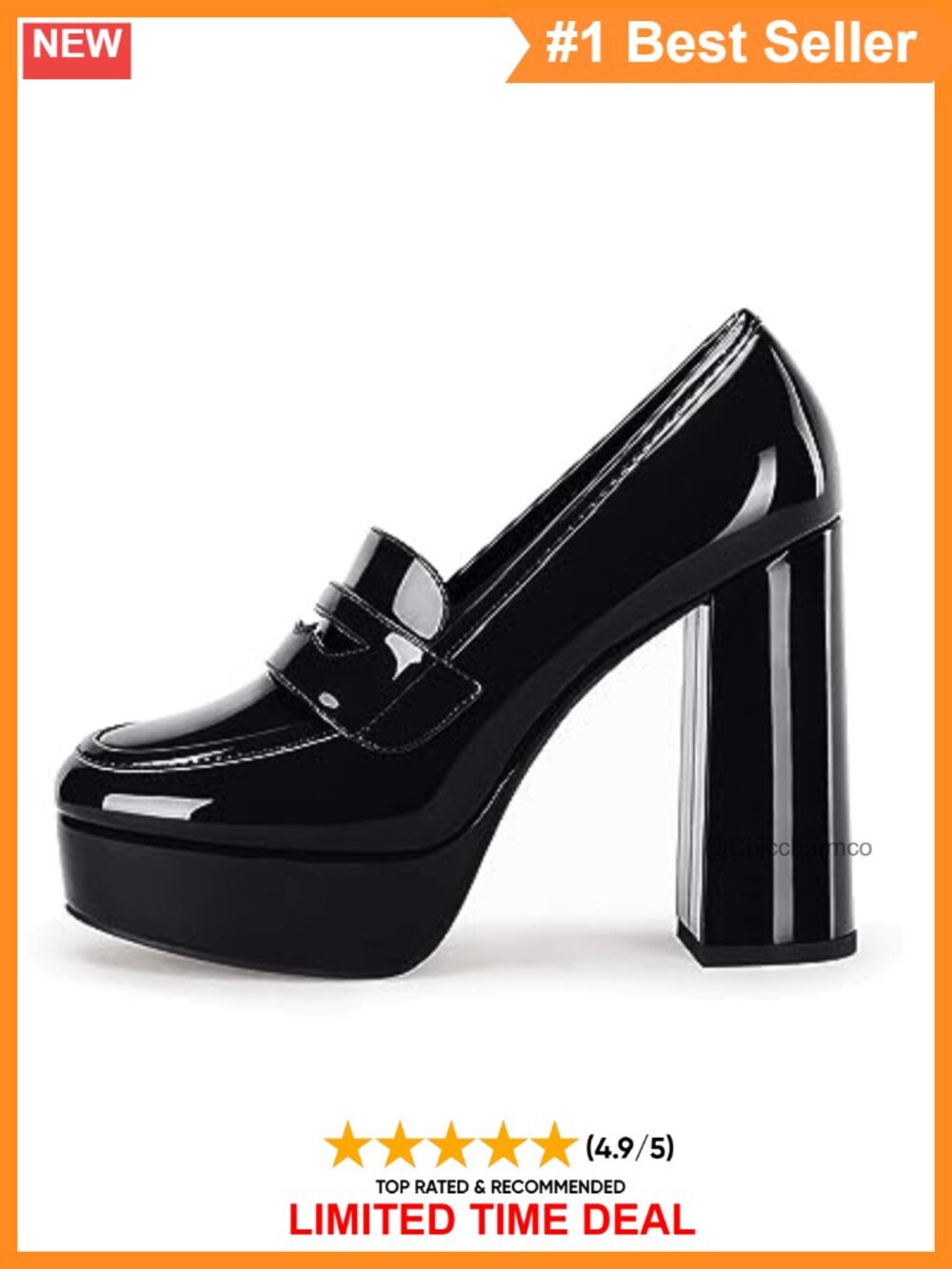 Platform Heels Chunky High Heel Penny Loafers Patent Leather Work Pumps